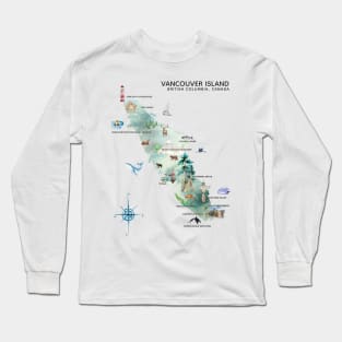 Illustrated Map of Vancouver Island Long Sleeve T-Shirt